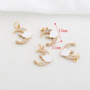 14K Gold Plated Brass Moon & Cloud Charm Pendant, Moonlight Bracelet, Sky Necklace, Celestial Earring, Shell Jewelry, Crescent Moon Charm