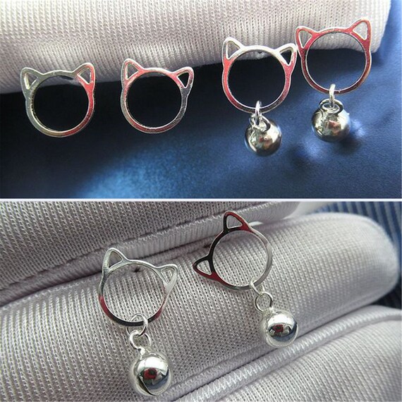 Orecchini A Perno In Argento Sterling 925 – Testa Di Gatto – Venduti Al Paio