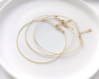 14K Gold Plated Bracelet, Wire Bangle Can Add Beads, Screw Wire Bangle Bracelet Settings
