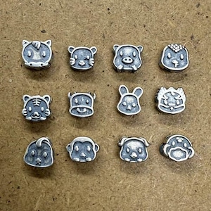 Sterling silver Twelve Zodiac, Rat, ox, tiger, rabbit, dragon, snake, horse, sheep, monkey, rooster, dog, pig silver beads