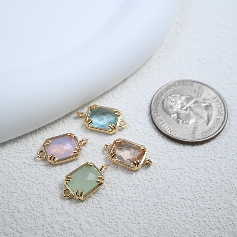 Gold Plated CZ Rectangle Charm, Geometric Birthstone Connector (8.5x16mm) image 2