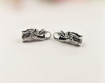 Sterling Silver Dragon Head Cord End Cap, 925 Silver Cord Ends,  Bracelet Leather Cord End Caps, Dragon End Caps, Animals Cord Caps