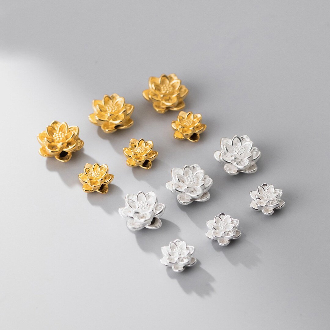 18K Gold Plated Over Sterling Silver Lotus Bead, Spacer Beads, 999