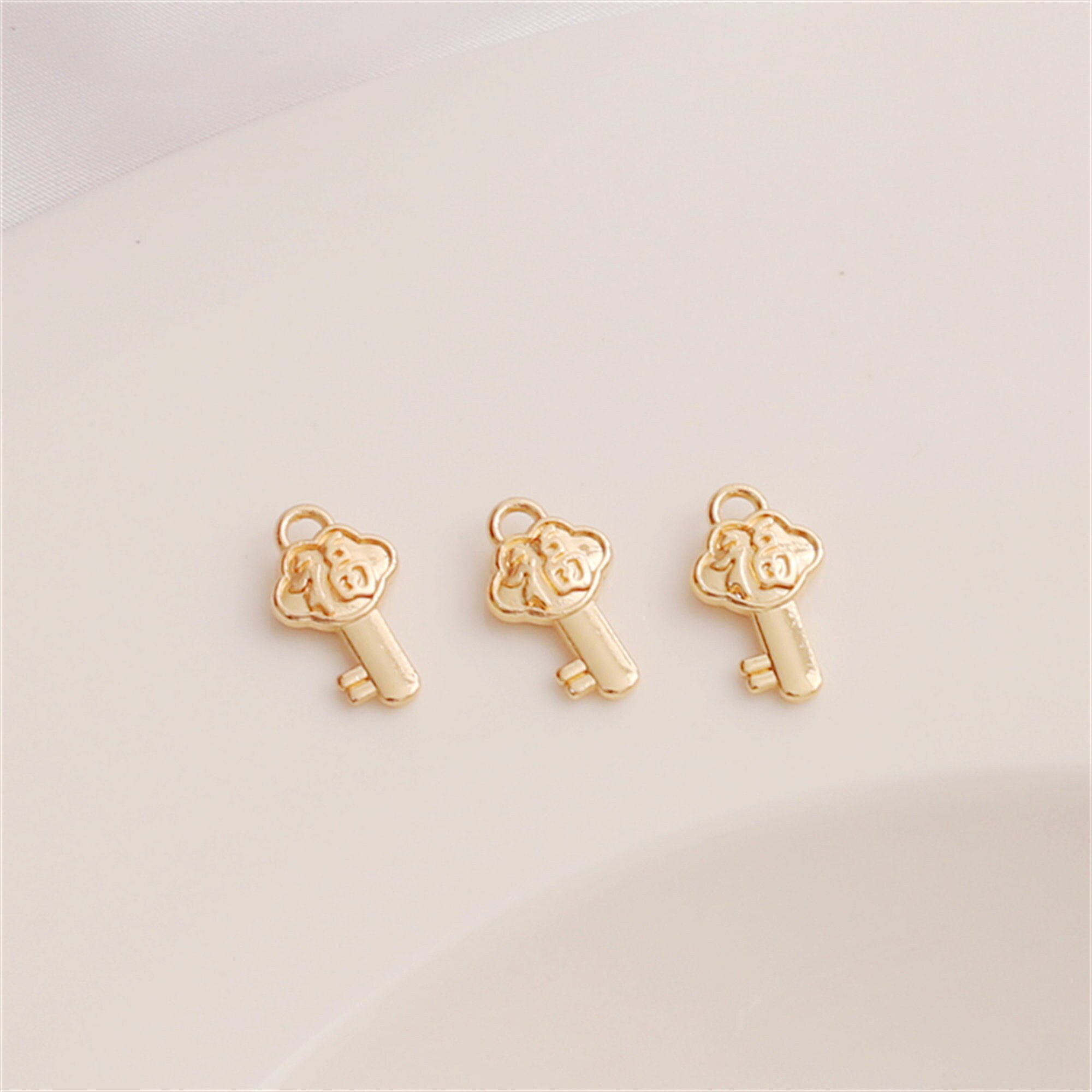 14K Gold Plated Brass Lucky Cloud Key Charm Pendant, Pad