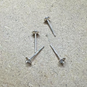 Sterling Silver Round Stud Earring Posts with Cup Peg for Half Drilled Pearl Beads, 925 Silver Ear Stud, Ear Wire Post 3mm 4mm 5mm 6mm