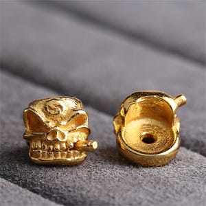 Sterling Silver Skull Beads Spacer,Matte Gold Plated Skull Clasp,Skeleton Bead, Bone Bead, Gothic Bead, Punk Pirate Bead, Biker Bead 8*7mm