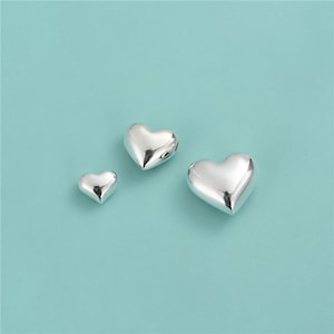 Sterling Silver Puffy Heart Beads, Love Bead, Sweetheart Bead, Romantic Bead, Valentines Bead, Bracelet Spacer, Cupid Bead