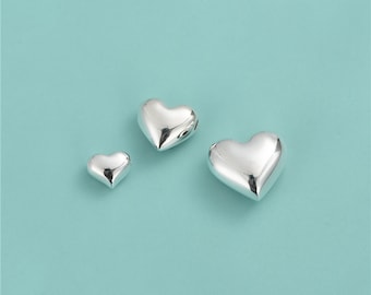 Cuentas de corazón hinchadas de plata de ley, cuentas de amor, cuentas de corazón, cuentas románticas, cuentas de San Valentín, espaciador de pulsera, cuentas de Cupido