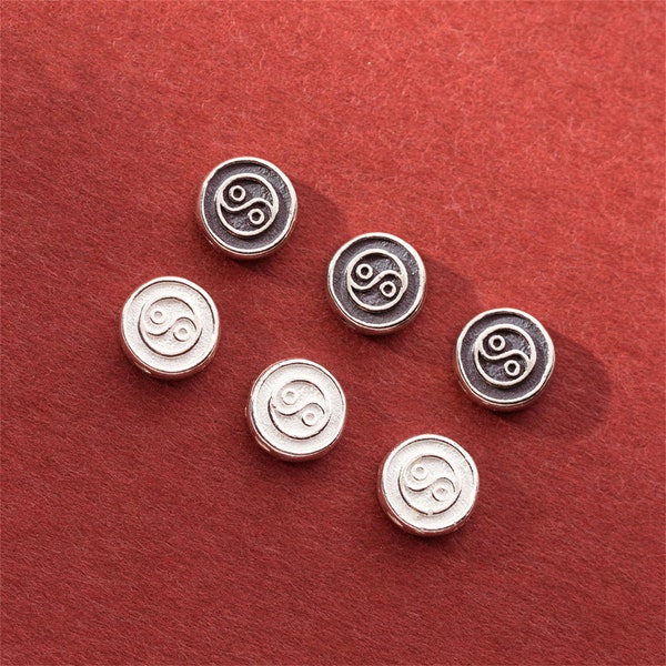 Sterling Silver Taichi Flat Round Beads, 925 Silver Tai Chi Beads, Round Taichi Bead, Yin Yang Symbol Flat Beads, Meditation Bracelet Bead