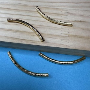 14K Gold Plated Quilted Curve Tubes, Gold Tone Noodle Tube Beads, Gold Plated Tube Spacer Jewelry Findings For Jewelry Making 3*44.4mm