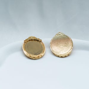 Ciondolo rotondo placcato oro 14K con castone, ciondolo ovale vuoto con anello, ciondolo vuoto con cornice per foto, impostazioni della base del vassoio, ciondolo vuoto rettangolare