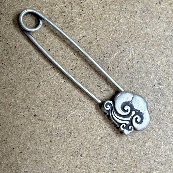 Sterling Silver Lucky Cloud Safety Pin Charm, Coat Jacket Scarf