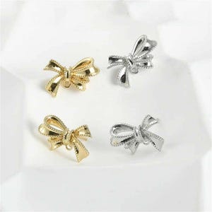 14K Gold Plated Bow Stud Earring w/Loop, Bowknot Earring, Ribbon Earring, Bowtie Earrings, Girly Earring, Bow Earring Setting 11.8*17.4mm