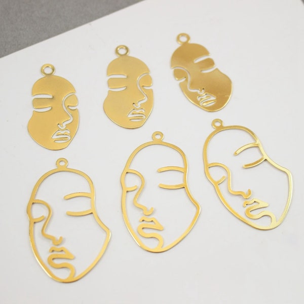 Gold Plated Face Charm, Gold Tone Face Outline Charm for Jewelry Making Supplies, Abstract Face Charm, Art Drawing Charm, Earring Charm DIY