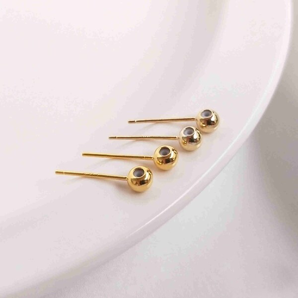 14K Gold Plated Silicone Beads with Post, Gold Tone Ball Post, Silicone Stopper Positioning, Earring Post 3mm 4mm