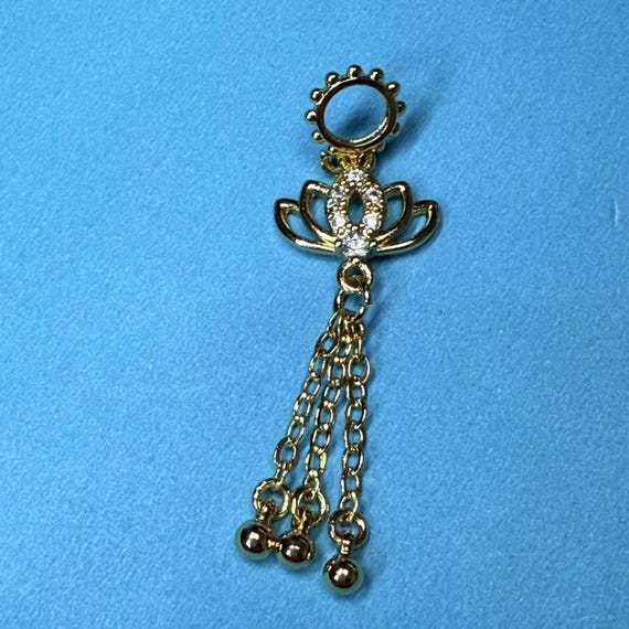 18K Gold Plated Lotus Tassel Charm Pendant, Buddhist Bracelet