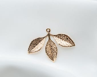 14K Gold Plated Brass Leaf Charm Pendant, Nature Jewelry