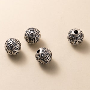 Sterling Silver Lucky Cloud Bead, Silver Spiral Cloud Bead, Tibetan Totem Bead, Religious Bead, Cloud Spacer, Round Ball Bead, Bracelet Bead