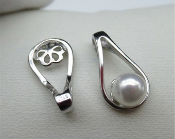 Sterling Silver Teardrop Pendant Setting, Pearl Cup, DIY Jewelry (8mm 9mm 10mm)