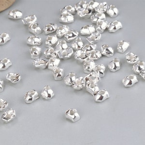 Perles de pépites géométriques faites à la main en argent sterling, perles géométriques en argent s925, perles de pépites d’argent pour la fabrication de bijoux, entretoise de bracelet