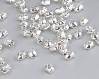 Sterling Silver Handmade Geometric Nugget Beads, s925 Silver Geometric Beads, Silver Nugget Beads For Jewelry Making, Bracelet Spacer