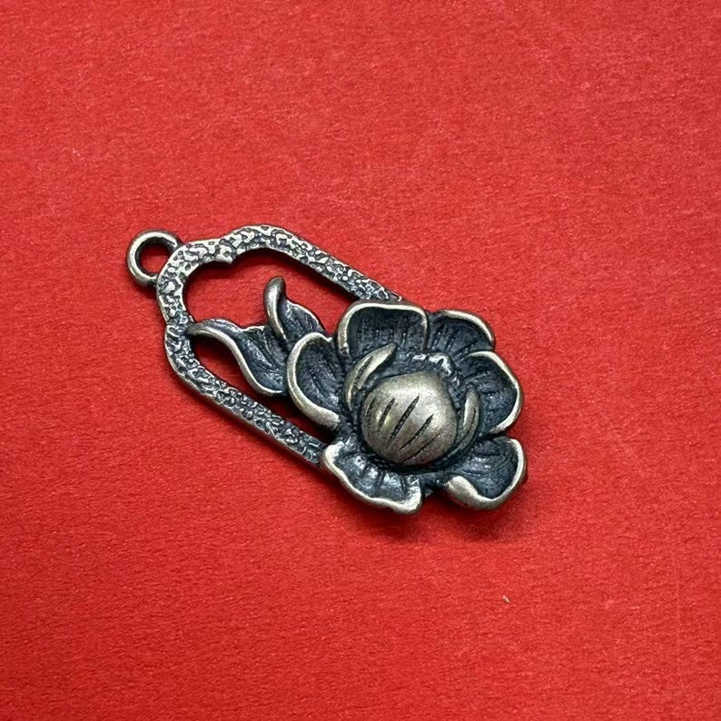 Sterling Silver Lotus Connector Charm, Buddhist Spiritual Jewelry image 1