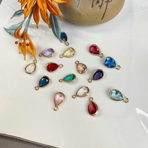 Gold Plated Teardrop Charm With Loop, Gold Tone Zircon Charm, Colorful Zircon, Water Drop CZ Pave Charm For Jewelry Making Supplies 8.5*14MM
