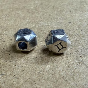 Sterling Silver Zodiac Faceted Beads, Silver Zodiac Polygon Bead, Bracelet Beads, Bracelet Spacer, 8mm Silver Geometric Beads, Bulk Beads