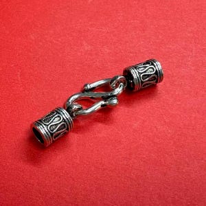 Sterling Silver Leather Cord End Cap Connector, Vintage 925 Thai Silver Leather Cord End Cap with S Clasp,  Hole 3.2mm 4.4mm 4.8mm 7.2mm