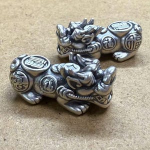 Sterling Silver Pixiu Beads, Kylin Bead, Feng Shui Bead, Wealthy beast Bead, Fortune Bead, Bracelet Spacer, Animal Bead, Mythical Bead