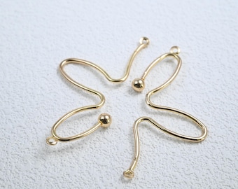 14K Gold Plated Flower Connector Charm, Spiral Wire Dangle, Alloy Jewelry Making