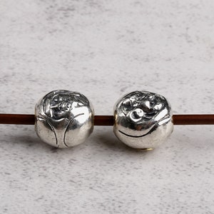 Sterling Silver Round Buddha Beads, Buddha Head Beads 925 Silver Mala Beads, Bracelet spacer Bead,Necklace Bead, Buddhism Beads