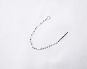 Sterling Silver Cable Chain Earring Threader w/ Closed Loop, Rhodium Plated Long Chain Ear Threader for DIY Dangle Earrings 70mm 90mm 110mm