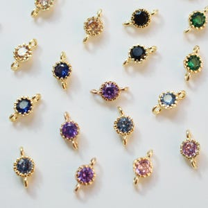 18K Gold Plated CZ Round Connector Charm, Gold Tone Round Charm with Double Loops for Jewelry Making Supplies, Necklace Connector