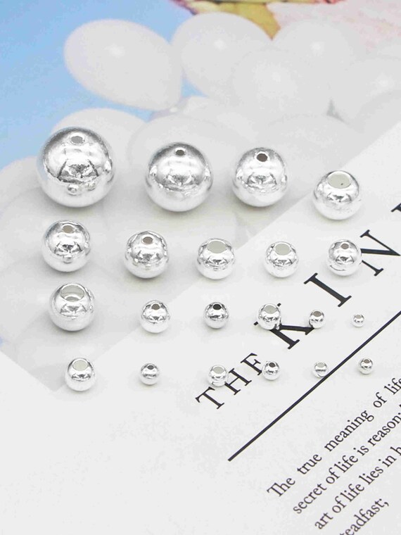 925 Sterling Silver Round Beads Seamless Silver Large Small Hole