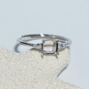 925 Sterling Silver Square Ring Setting, Solitaire Ring Head  5/6/8/10mm