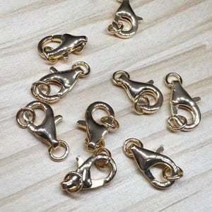 14K Gold Plated Brass Lobster Clasp with 2 Closed Ring, Gold Tone Spring Ring Clasps, Necklace Clasp, Bracelet Clasp, Jewelry Findings