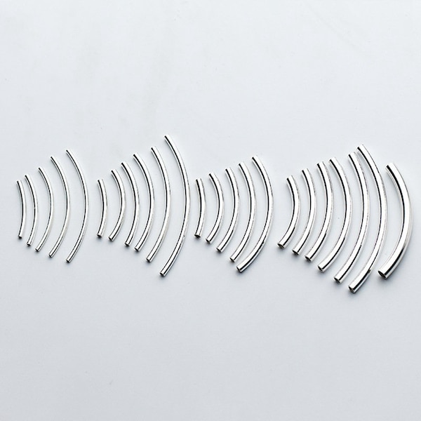 Sterling Silver Tube Bead, Noodle Tube, Bracelet Bead, Curved Bead, 925 Silver Tube Beads, 10mm 15mm 20mm 25mm 30mm 35mm 40mm 45mm 50mm