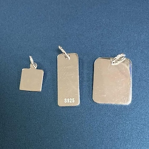 Sterling Silver Rectangle Tag Charms, 925 Silver Rectangular Charms for Jewelry Making Supplies, Rectangle Bar Charm, Plain Square Tag Charm