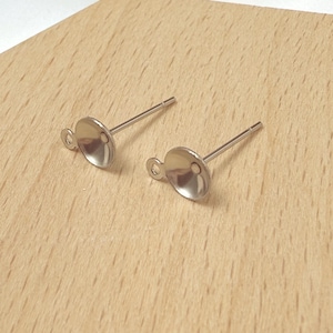 Stainless Steel Earring Post Cup with Loop, Round Stud for Half Drilled Pearls