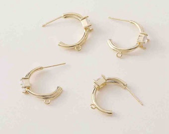 14K Gold Plated Earring Settings, CZ Zircon Inlaid, DIY Jewelry