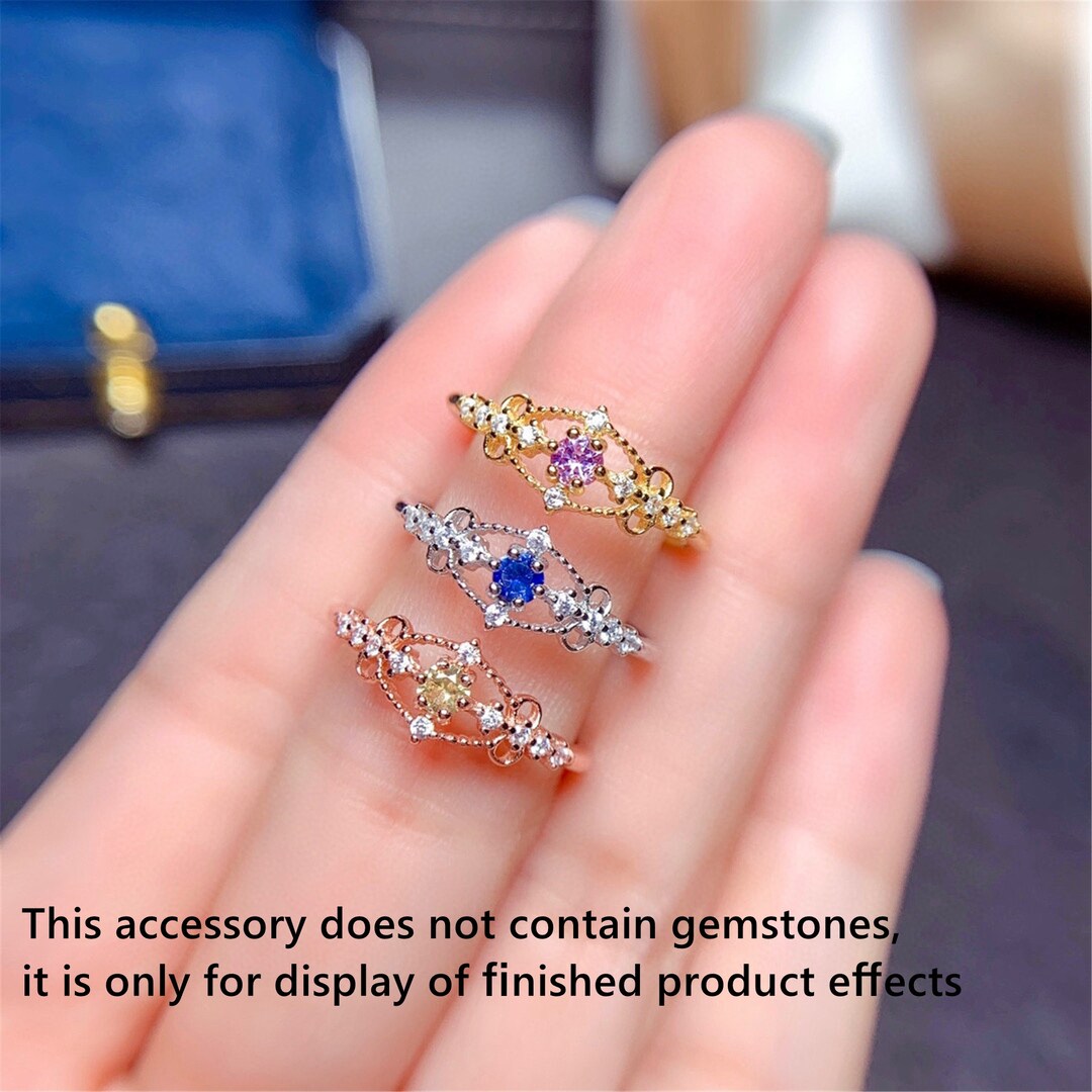 CHOOSE YOUR COLOR Sterling Silver Round Ring - .925 Solid Silver Simple Band, Natural Gemstone Option - View #4