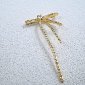 14K Gold Plated CZ Bowtie Charm, Ribbon Bowknot, DIY Jewelry (26*54mm)