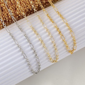 50 Yards, 14K Gold Plated Figaro Chain, Bulk Figaro Chain, Silver Tone Figaro Necklace Chain, Figaro Chain for Jewelry Making, 2.7mm