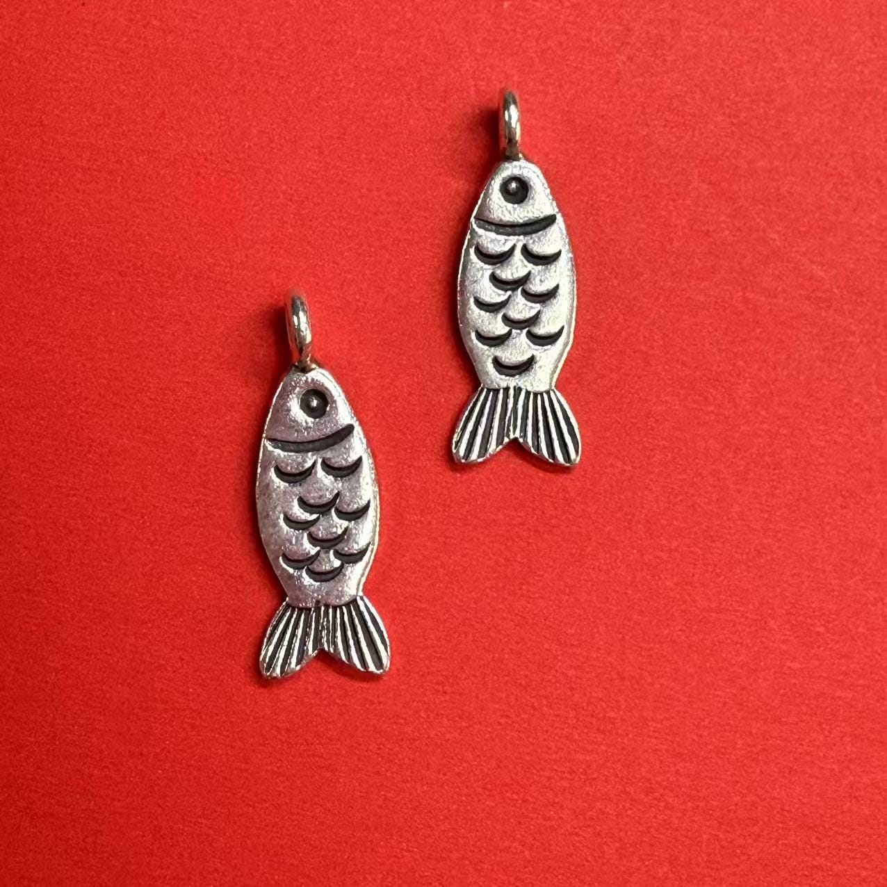 Sterling Silver Fish Charm Pendant, Fishing Necklace / Earring, Marine Growth Bracelet, Karen Hill Silver Fish Charm