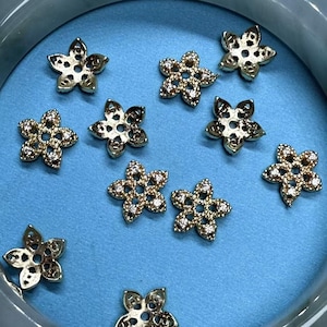 10pcs 14K Gold Plated Bead Caps, 6mm 10mm Bead Caps, Gold Tone Flower Bead Caps For Jewelry Making Supplies, Bulk Zircon Spacer Beads Caps