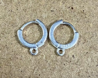 Sterling Silver Round Earring Hoops with Loops, Silver Hoop Earring, Ear Wire Hoop, Earring Component, Earring Jewelry Making Supplies 11mm