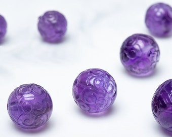 2 beads Natural amethyst carved beads, hand made carved amethyst beads 8mm  /10mm / 12mm beading supplies