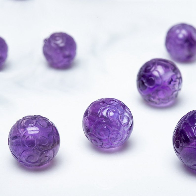 2 beads Natural amethyst carved beads, hand made carved amethyst beads 8mm /10mm / 12mm beading supplies zdjęcie 1