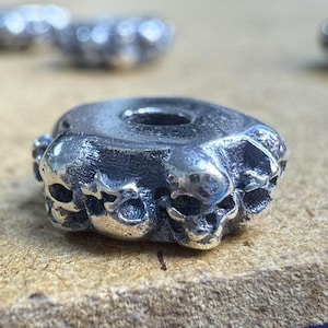 Sterling Silver Skull Flat Bead, Spacer Beads, 925 Silver Skull Spacer Bead, Bracelet Bead,Necklace Bead,Skull Spacer 11*4.5mm
